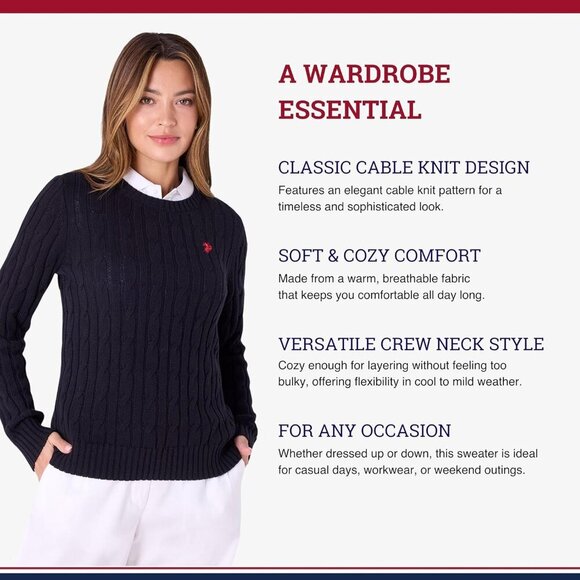 Large Women's Ribbed Trim Cable Knit Sweater - Timeless Style and Comfort - Picture 4 of 6